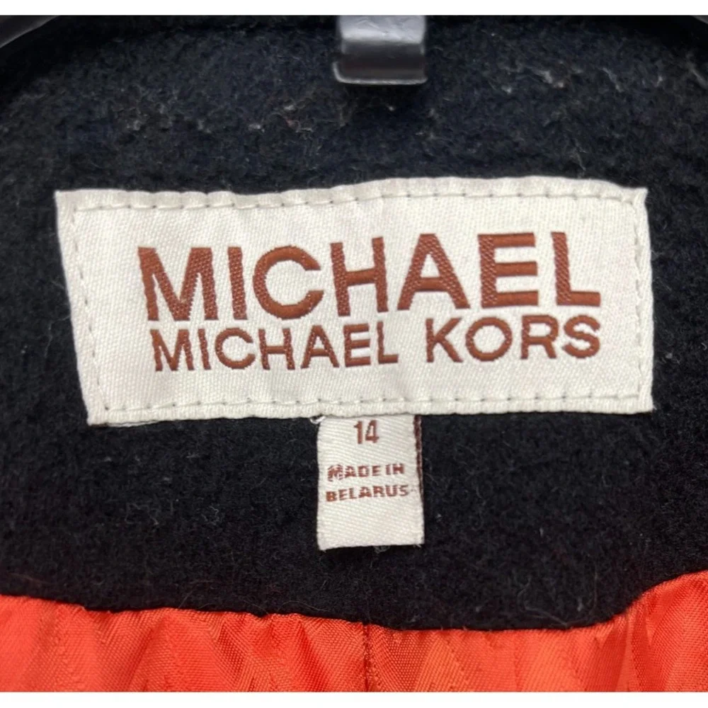 Michael by Michael Kors Women's Trench Coat 14 Black 100% Wool‎ Lined Pockets